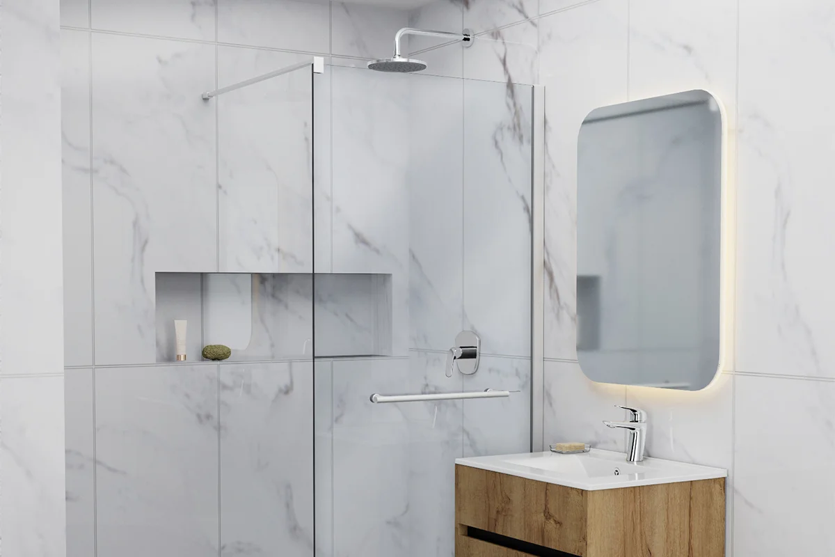 Multiplica la Luz de tu Baño Este Diciembre Cambiando la Cortina por Mamparas Transparentes