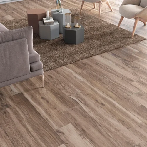 Cálido y Resistente: Un Baño Estilo Spa con Porcelanato Maderado